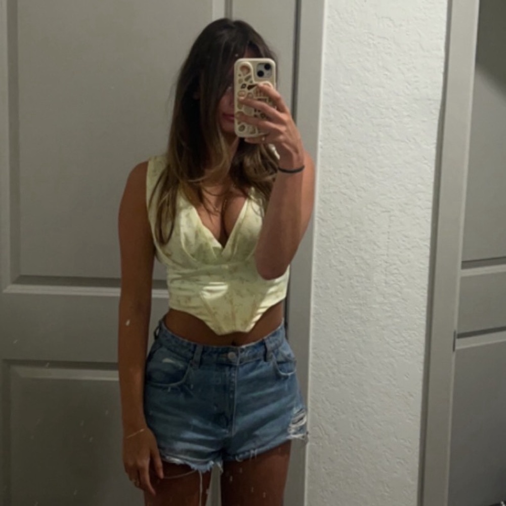 Light Green Floral Corset Top